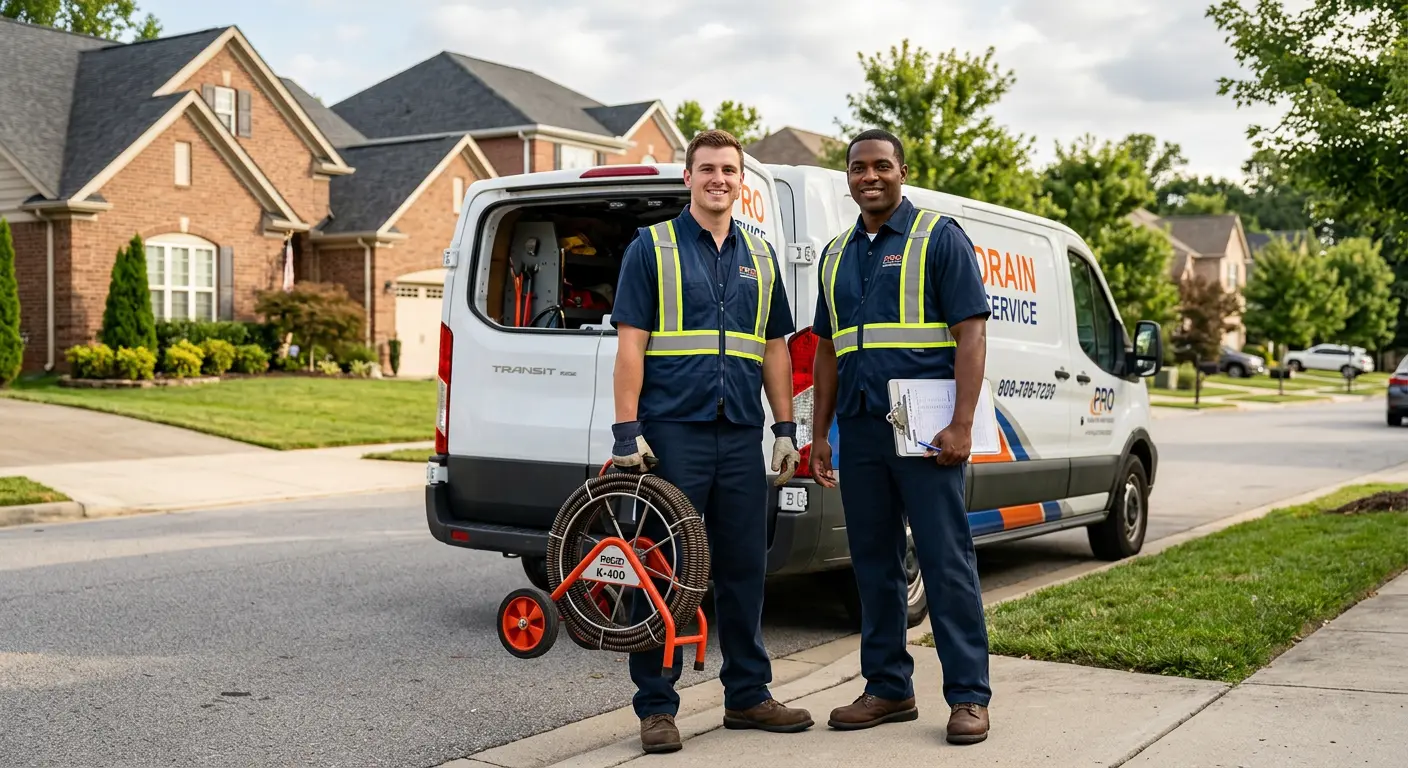 Sewer and drain service team with equipment ready for work in Kannapolis